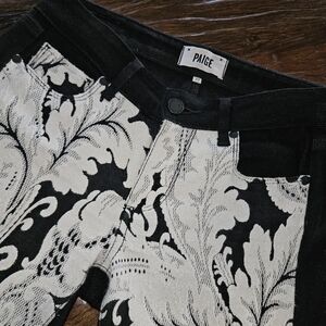 Paige Denim Emily Skinny Black Cream Applique Jeans Size 27